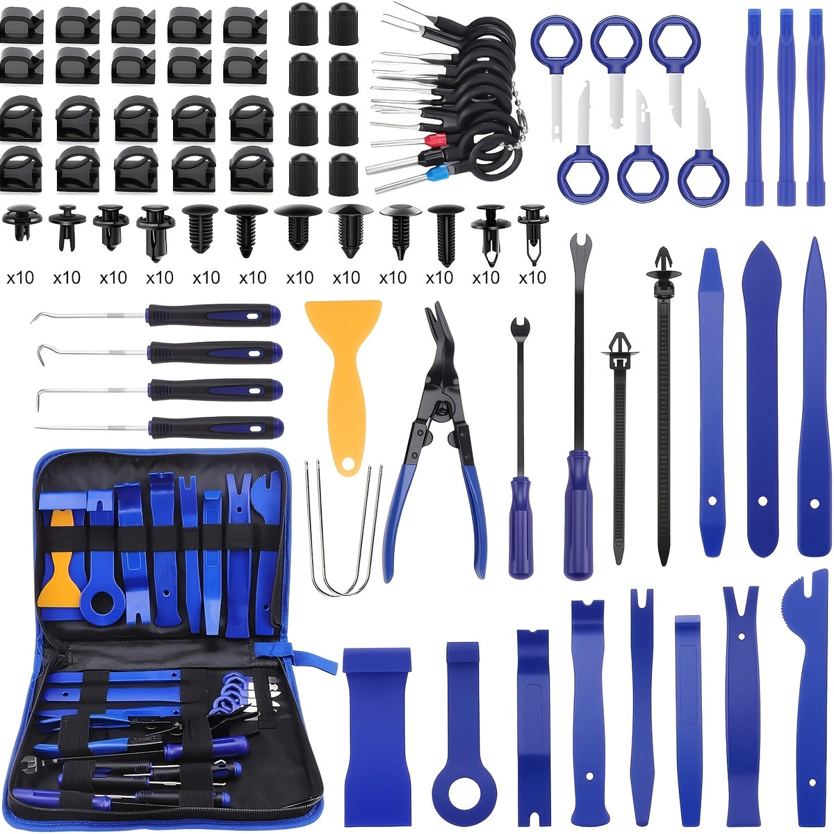 240pcs Auto Trim Removal Tool, Auto Push Pin Bumper Retainer Clip Set Fastener Terminal Remover Tool Adhesive Cable Clips Pry Kit Car Panel Radio Removal Auto Clip Pliers, for Car Interior & Exterior Repair