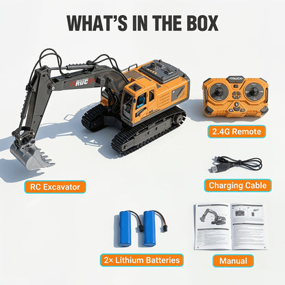 RC Excavator Toy for Kids Track Type 2.4GHz – 1200mAh Rechargeable Remote Control Construction Truck with Metal Shovel & LED Light, STEM Gift for Boys Ages 6 7 8 9 10 11 12 Birthday Christmas (Metal/Plastic/Mini)
