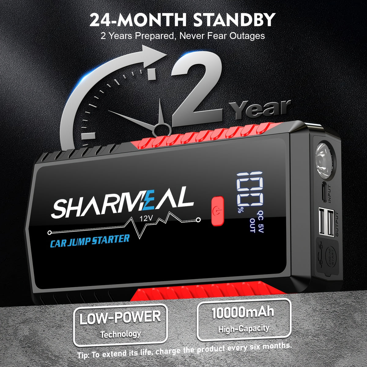 SHARMEAL 9-In-1 Portable Car Battery Jump Starter And Window Breaker Hammer with Built-In 3-Mode LED Flashlight And Heavy-Duty Jumper Cables, Ideal for Cars, Suvs, Trucks, Rvs