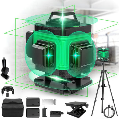16-Line 4D Laser Level 360° Self-Leveling Cross Line Laser with Rechargeable Battery – Professional Rotary Laser for Construction, Tiling, Framing & Interior Alignment