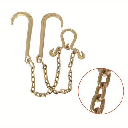 G70 Tow Chain with J-Hooks 5/16in x 2FT V-Chain Flatbed Truck Rollback Wrecker Carrier Replacement Heavy Duty Cargo Security Binding Towing Construction Grade 70 Gold