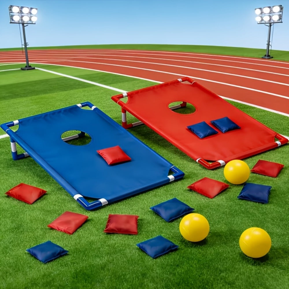 Portable Cornhole Game Set for Outdoor – 2 Boards with 12 Bean Bags & Storage Bag, Blue & Red, for Backyard Beach Tailgate Party Family Fun | Best Outdoor Gift for Adults and Kids