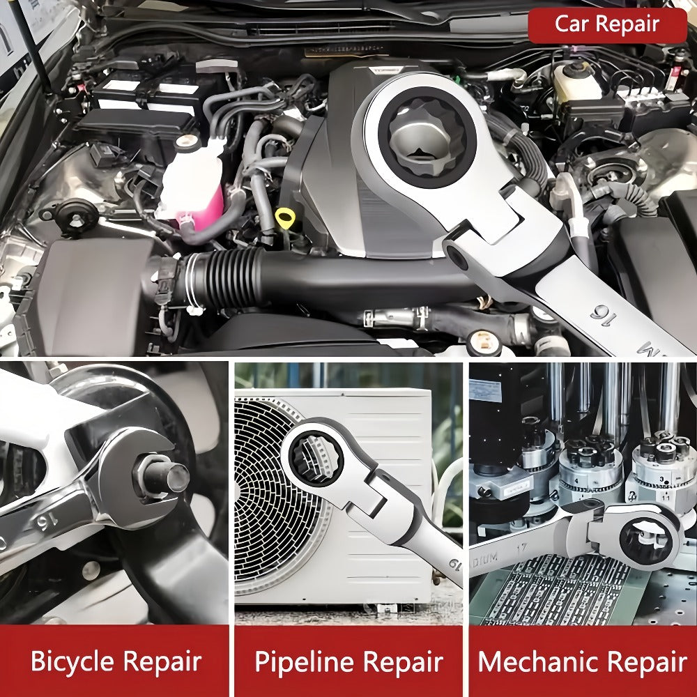 Ratchet Wrench Set 6-Piece Double-Ended Quick Release – Metric 8-17mm, 72-Tooth, Adjustable Combination Wrench Kit with Storage Bag for Home, Car & Mechanical Use
