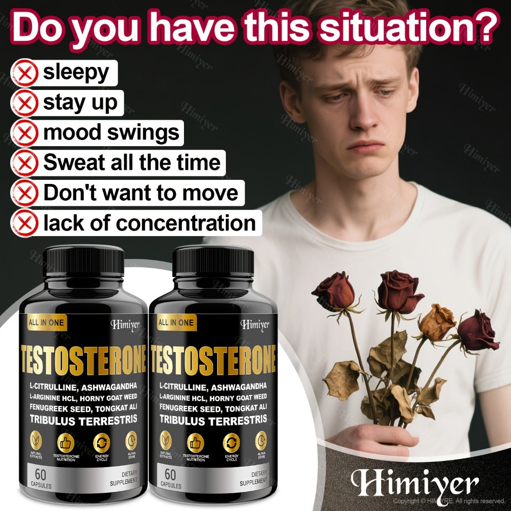 Tongkat Ali Testosterone Booster for Men with Tribulus, Fenugreek & L-Arginine - Plant-Based Natural Supplement for Strength, Libido, Nitric Oxide & Male Vitality - 60 Capsules 30-Day Supply