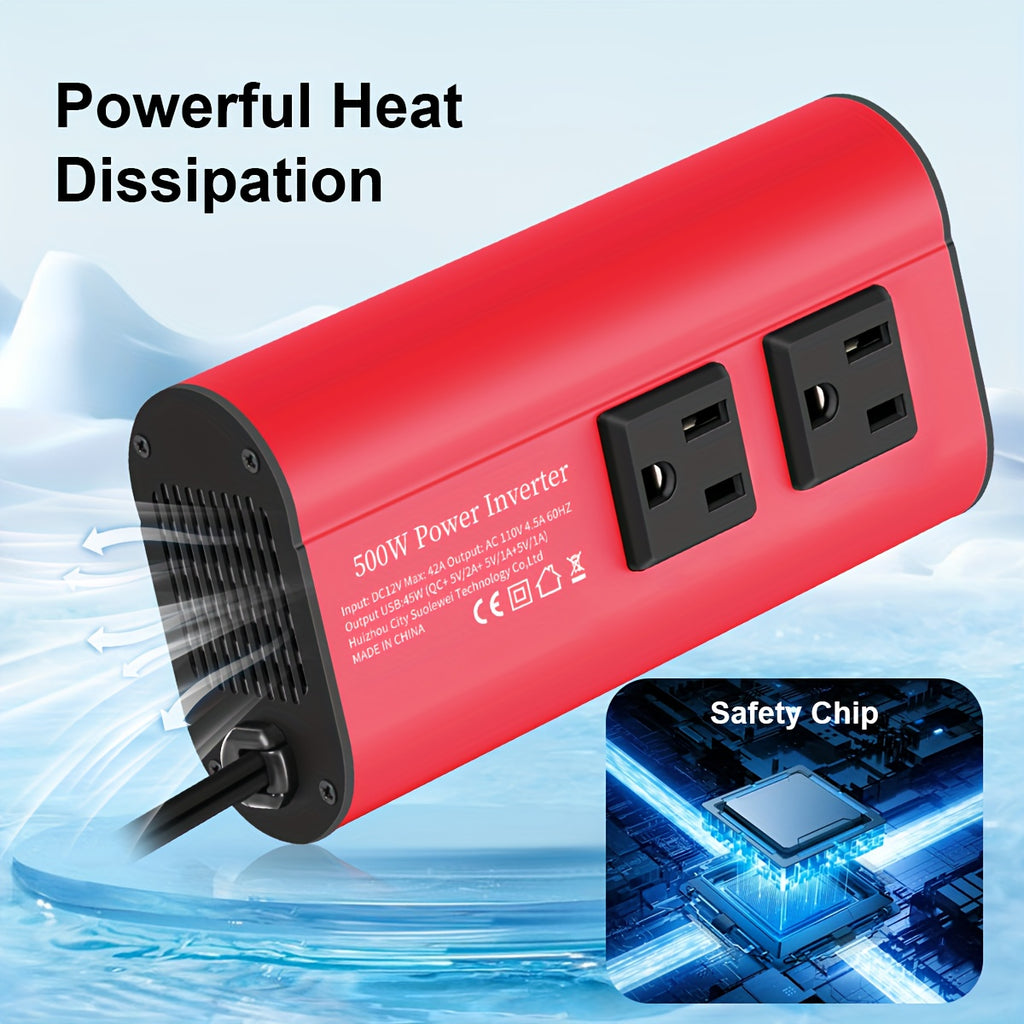 Halloween Christmas Gift, Car Power Inverter Charger Converter 500W (Peak) Power 12V Car Power Inverter, 4 USB Ports, Smart Fast Charging, Power Converter - Car Plug, Mobile Phone, US Socket