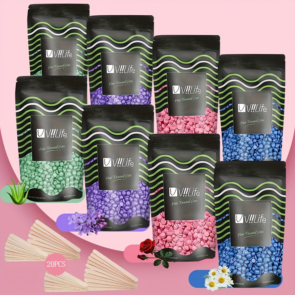No Strip Hard Wax Beans for Brazilian Bikini Face Eyebrow Legs Underarms Full Body Hair Removal Home Waxing Kit for Women Men 50g per Bag 4 or 8 Bags Value Pack