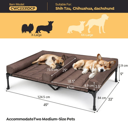 Elevated Cooling Dog Bed Double Slot – Veehoo XL/XXL Raised Pet Cot with Removable Cushion for 2 Medium Dogs | Breathable Teslin Mesh, Skid-Resistant, Washable, Indoor & Outdoor Hammock Bed