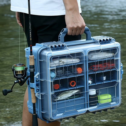 Fishing Tackle Box with Adjustable Dividers & Handle - Multi-Layer Large Capacity Portable Lure Storage Organizer for Hooks, Baits & Accessories - Waterproof Fishing Gear Box for Bass, Kayak & Outdoor Fishing