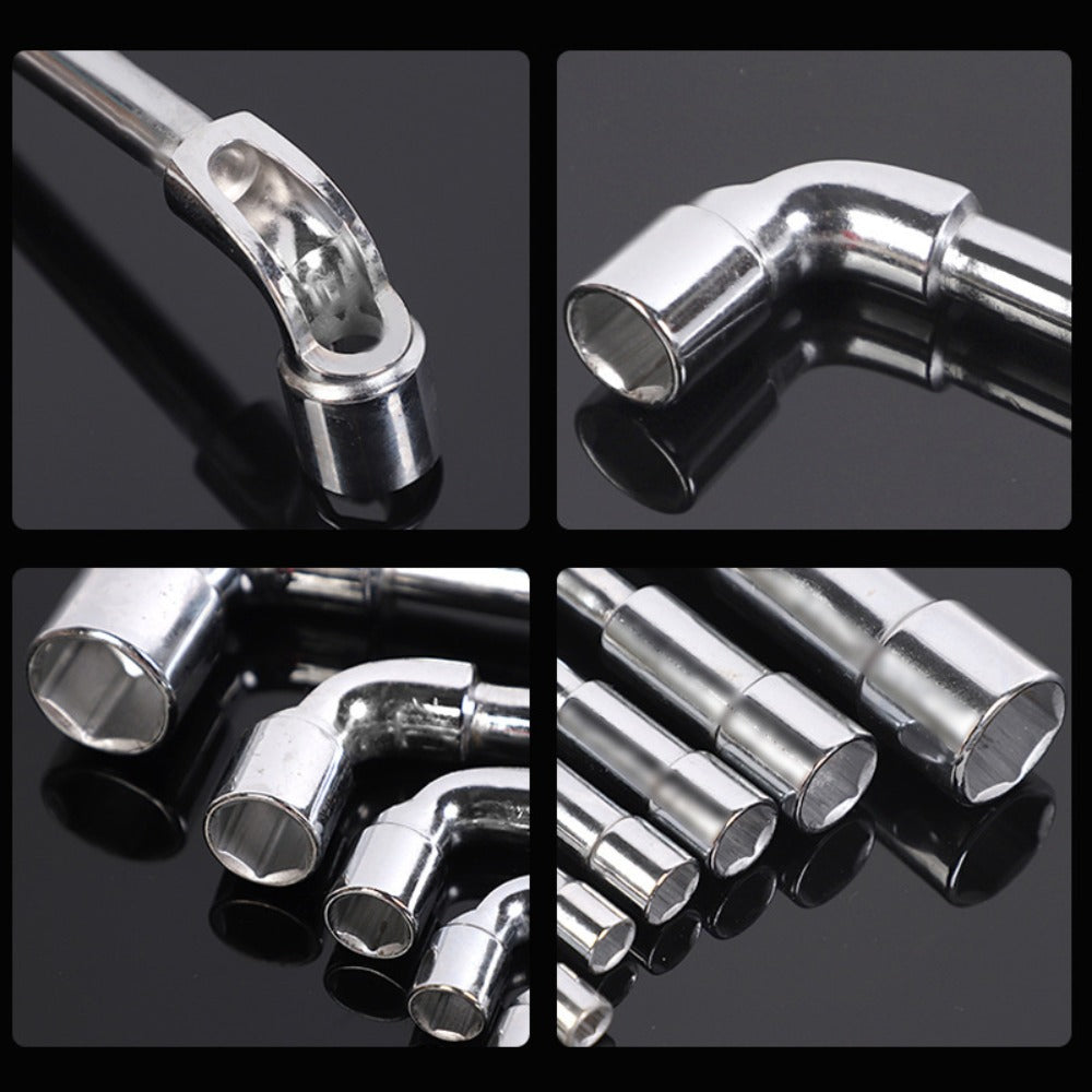 Hex Socket Wrench Set 6-Piece – L-Shaped Elbow, Mirror Perforated & Double-Head Pipe Wrench Combo Kit | Automotive, Plumbing, Mechanic & DIY Workshop Repair Tool