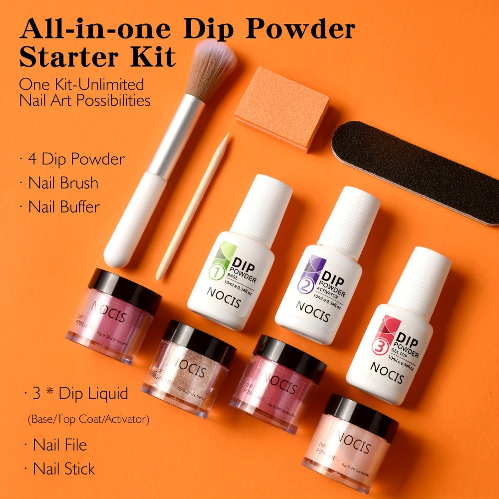Brown Nude Glitter Dip Powder Kit 11Pcs No Odor — Neutral Skin Tone Beginner Friendly French Nail Art Manicure Gift Set for Women No Lamp Needed