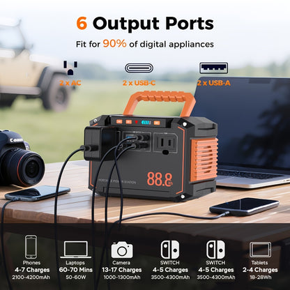 Portable Solar Generator Power Station 88.8Wh / 240Wh – 24000mAh, AC DC USB Ports, LiFePO4 Battery, for Camping RV CPAP Laptop Fan Emergency (Solar Panel Optional)