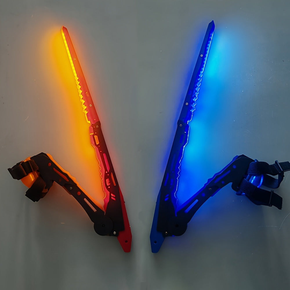 LED Mantis Knife Cyberpunk Light Up Acrylic Prop – Luminous Blade for Halloween Costume Cosplay Sci-Fi Role Play Party, Rechargeable Red & Blue Single or 2pcs Set for Men & Women