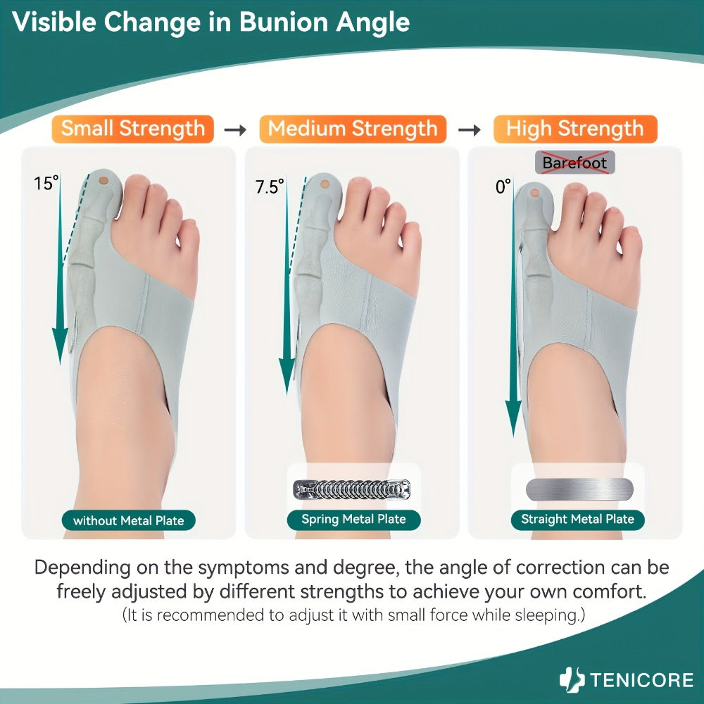 Bunion Corrector Sleeves 2-Pack – 4-Point Fixation Big Toe Separator, Adjustable Day & Night Hammer Toe Straightener for Men & Women