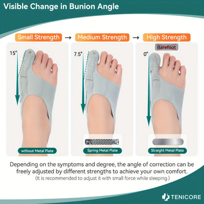 Bunion Corrector Sleeves 2-Pack – 4-Point Fixation Big Toe Separator, Adjustable Day & Night Hammer Toe Straightener for Men & Women
