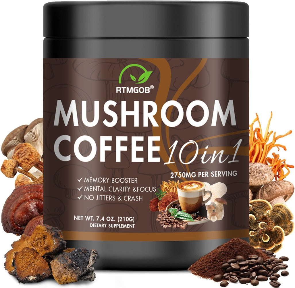 Mushroom Coffee Blend Powder 210g – Instant Coffee with Lion's Mane, Reishi, Cordyceps, Chaga & Chanterelle | 5-Mushroom Functional Coffee for Focus, Energy & Immune Support | Great Wellness Gift