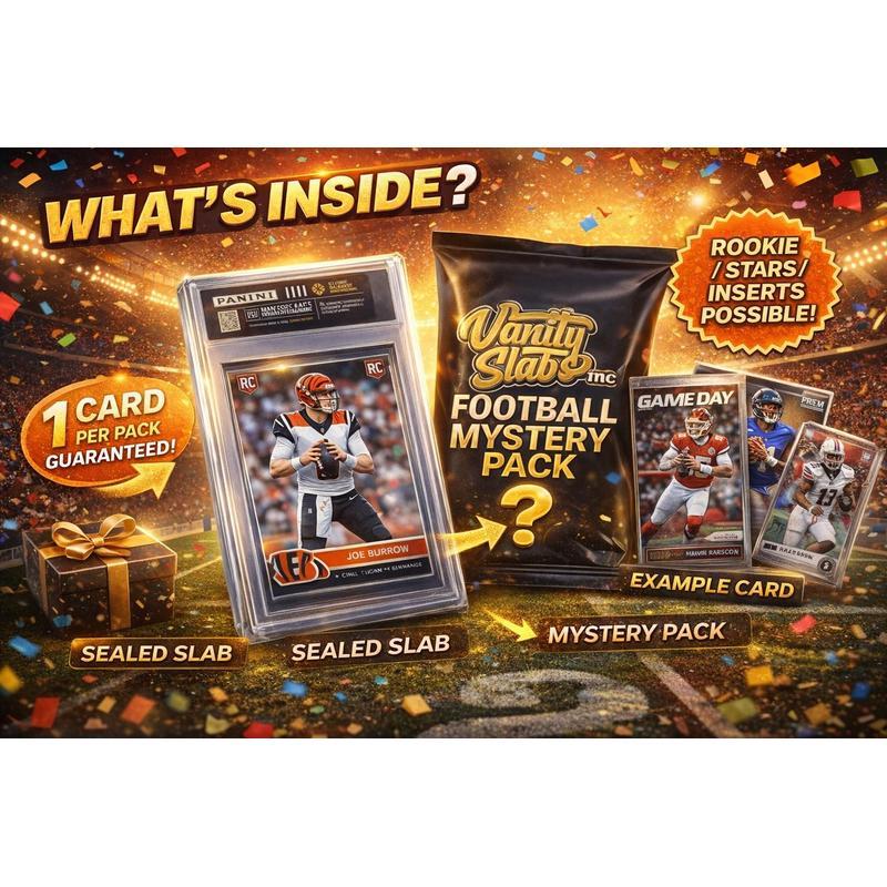 Football Card Vanity Slab Display Case | Random Rookie Star Autograph or Insert Card | Premium Protective Slab Included | Collectible Gift for Football Fans & Collectors