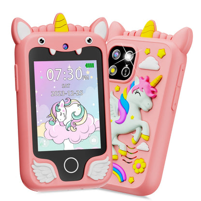 Dinosaur Explorer Phone Toy for Kids with HD Touchscreen & Dual Camera – Educational Smart Phone Toy 8GB for Boys & Girls, Travel Toy in Pink Purple Green, Birthday Christmas Gift
