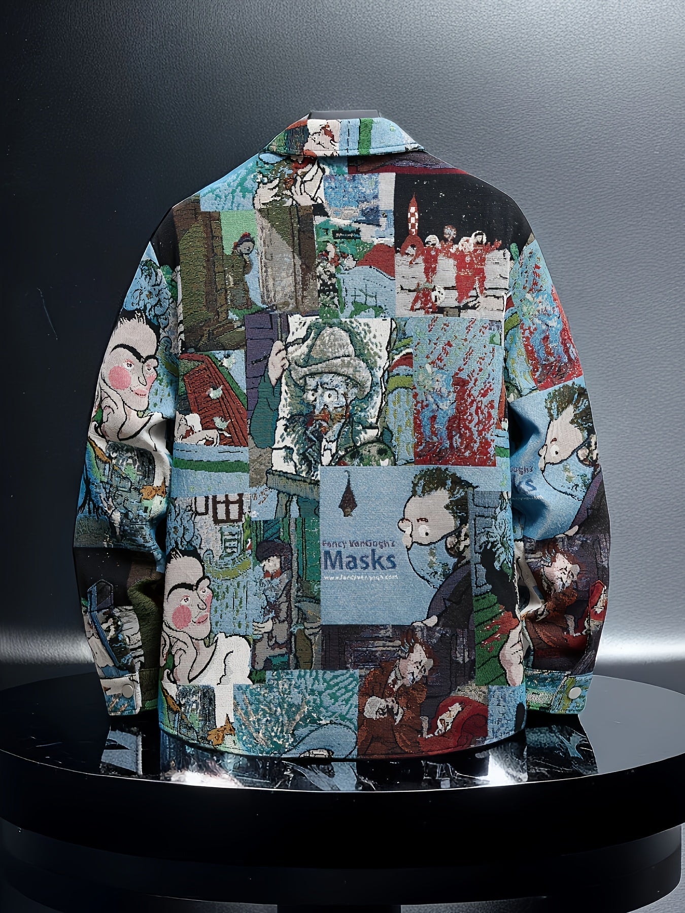 Men's Art Print Slim Fit Long Sleeve Dress Shirt - Stretch