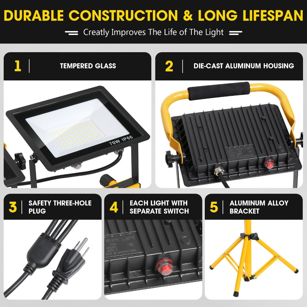 LED Work Light with Tripod Stand 21600 Lumen IP66 Waterproof – 216 x 1W High Brightness LED, 360° Rotation, 16.5 Ft Power Cord for Outdoor Workshop Garage Construction Site Commercial Lighting