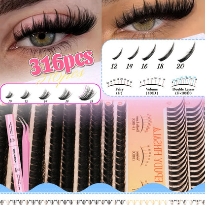 DIY Lash Clusters Gift Set 30D-100D Mixed Length Soft Fluffy Volume Cluster Lashes with Tweezers & Mascara Wands – Natural to Glam Look, Perfect Beauty Gift for Her & Mom