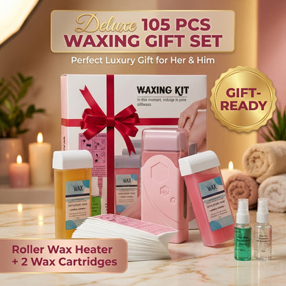 Roll On Wax Kit 105 Piece Complete Home Waxing Set - 2 Roll On Wax Rollers, Wax Warmer, 100 Waxing Strips, Lavender Oil & Pre-Post Spray - Pro Hair Removal for Face Brazilian Bikini Full Body Sensitive Skin
