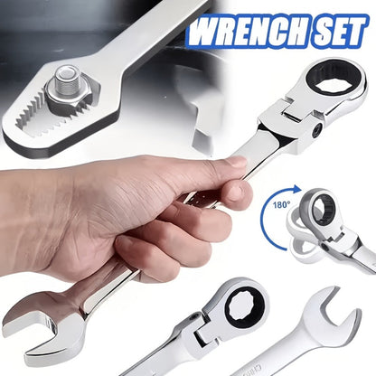 Wrench Set 10-Piece Multi-Function – 8 Hex Wrenches, Flare Wrench & 10mm Ratchet Wrench, Chrome Vanadium Steel, 180° Rotating Double-Ended 72-Tooth Precision Gear Design