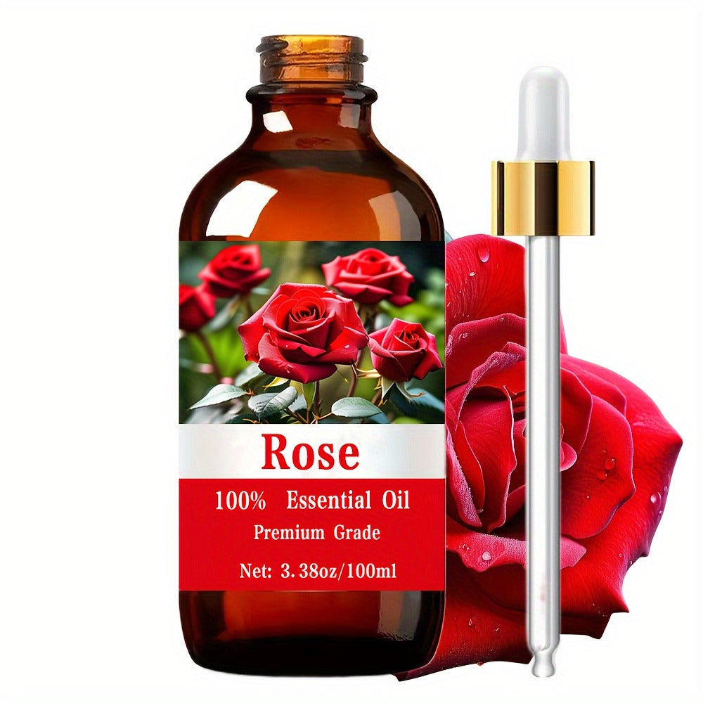 Romantic Rose Essential Oil 100ml – 100% Pure Floral Aromatherapy Oil for Skin Moisturizing, Hair & Nail Care | Mood Lifting Massage & Meditation Oil for Women & Men | Body Scalp Oil Gift, 3.38 fl oz