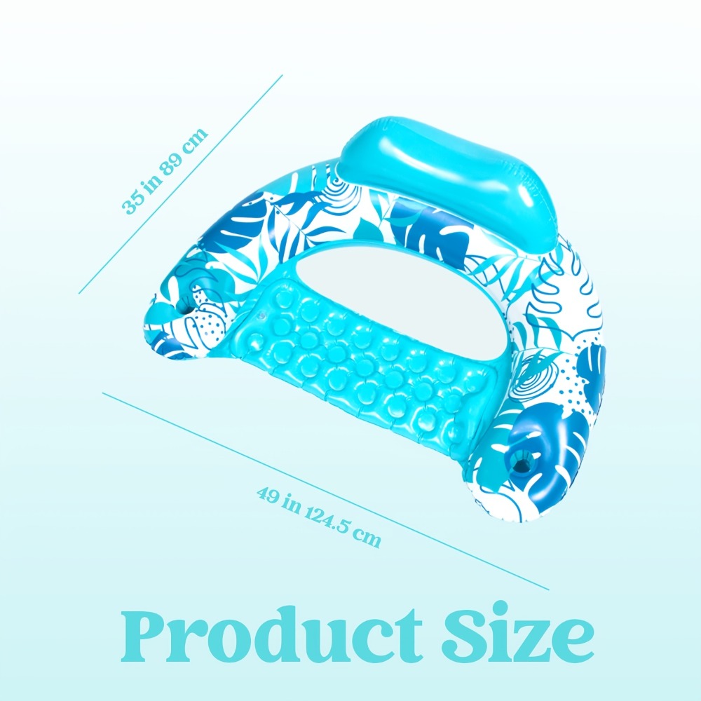 Inflatable Pool Chair 2-Pack for Adults – Leaf Print Blow Up Floating Chairs with Cup Holders & Water Balloons, Hammock Noodle Mat Float Set for Pool Beach Lake, Summer Party Gift (Blue & Pink)