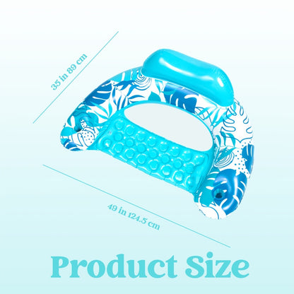 Inflatable Pool Chair 2-Pack for Adults – Leaf Print Blow Up Floating Chairs with Cup Holders & Water Balloons, Hammock Noodle Mat Float Set for Pool Beach Lake, Summer Party Gift (Blue & Pink)