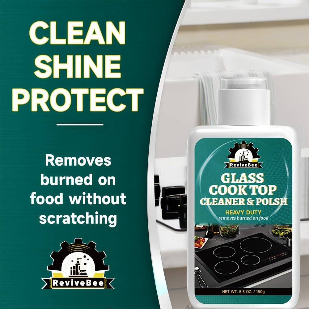 Glass Cooktop Cleaner and Polish – Powerful Stain Remover, Removes Oil Film, Water Spots & Burnt-On Residue, Long-Lasting Surface Protection for Ceramic & Induction Cooktops – 5 Pack Value Set