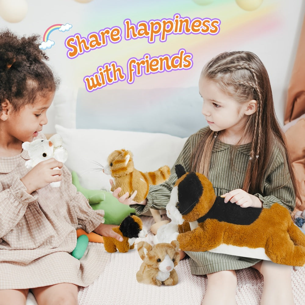 Cat Stuffed Animal Plush Set Mommy Cat with 4 Baby Kittens – Soft Cuddly Cat Family Toy Gift for Kids, Mother's Day Birthday Christmas Holiday Bed Sofa Decor