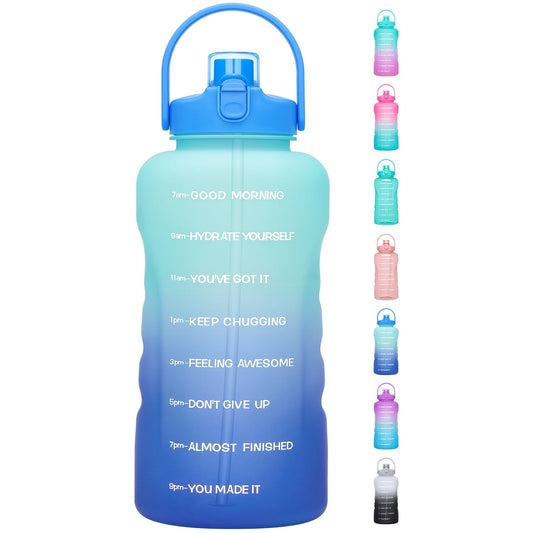 128oz 1 Gallon Water Bottle with Straw 2-in-1 Lid Tritan BPA-Free Motivational Time Marker Large Capacity Gym Sports Fitness Camping Outdoor Water Jug