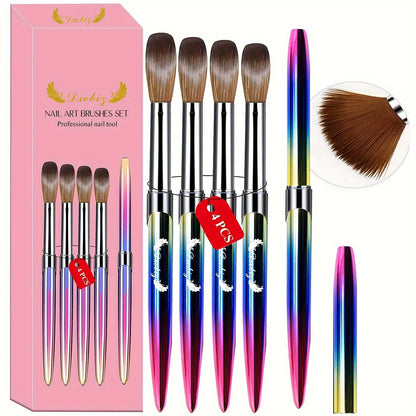 Kolinsky Acrylic Nail Brush Set 4Pcs – Sizes 10 12 14 16 for Acrylic Powder Application, Nail Extensions & 3D Nail Art Carving, Professional Nail Brushes