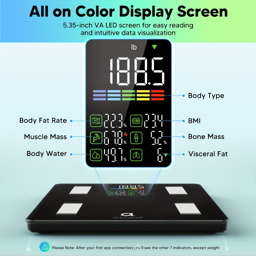 Smart Body Scale 14-in-1 – Body Fat Scale with BMI, Muscle Mass & 14 Health Metrics, Wireless Bluetooth App Sync, Auto Recognition, 500 lb Capacity, HD LED Display for Home & Gym Use