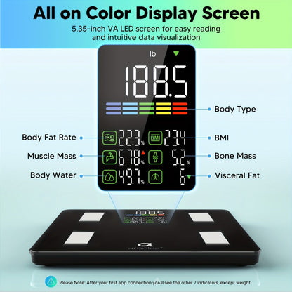 Smart Body Scale 14-in-1 – Body Fat Scale with BMI, Muscle Mass & 14 Health Metrics, Wireless Bluetooth App Sync, Auto Recognition, 500 lb Capacity, HD LED Display for Home & Gym Use
