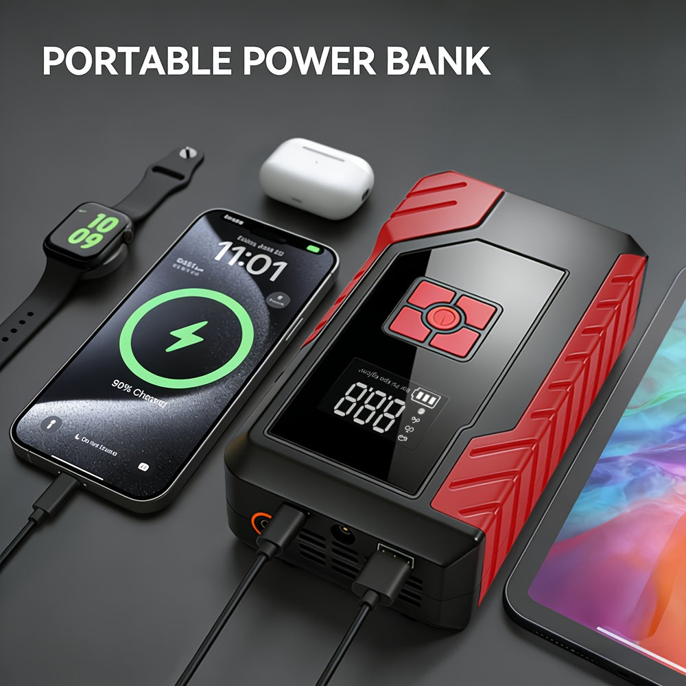 15000A Peak 250PSI, Portable Emergency Starter, Car Charger, USB Type-C, LED Emergency Lighting, 2.11 Gallons Gasoline/1.85 Gallons Diesel Fast Charging - Rechargeable Lithium Polymer Battery. Suitable As A Holiday Gift for Christmas And Halloween.