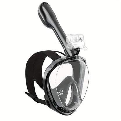 Full Face Snorkel Mask 180° Panoramic View Anti-Fog Anti-Leak Snorkeling Mask with Dry Top Breathing System and Removable Camera Mount for Adults Men Women - Safe Comfortable Diving Mask