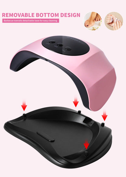 LED Nail Lamp Professional LCD Display Auto Sensor 4 Timer Settings USB Powered Instant Gel Polish Curer No Adapter Needed for Home Salon Manicure Pedicure DIY Nail Art Pink White