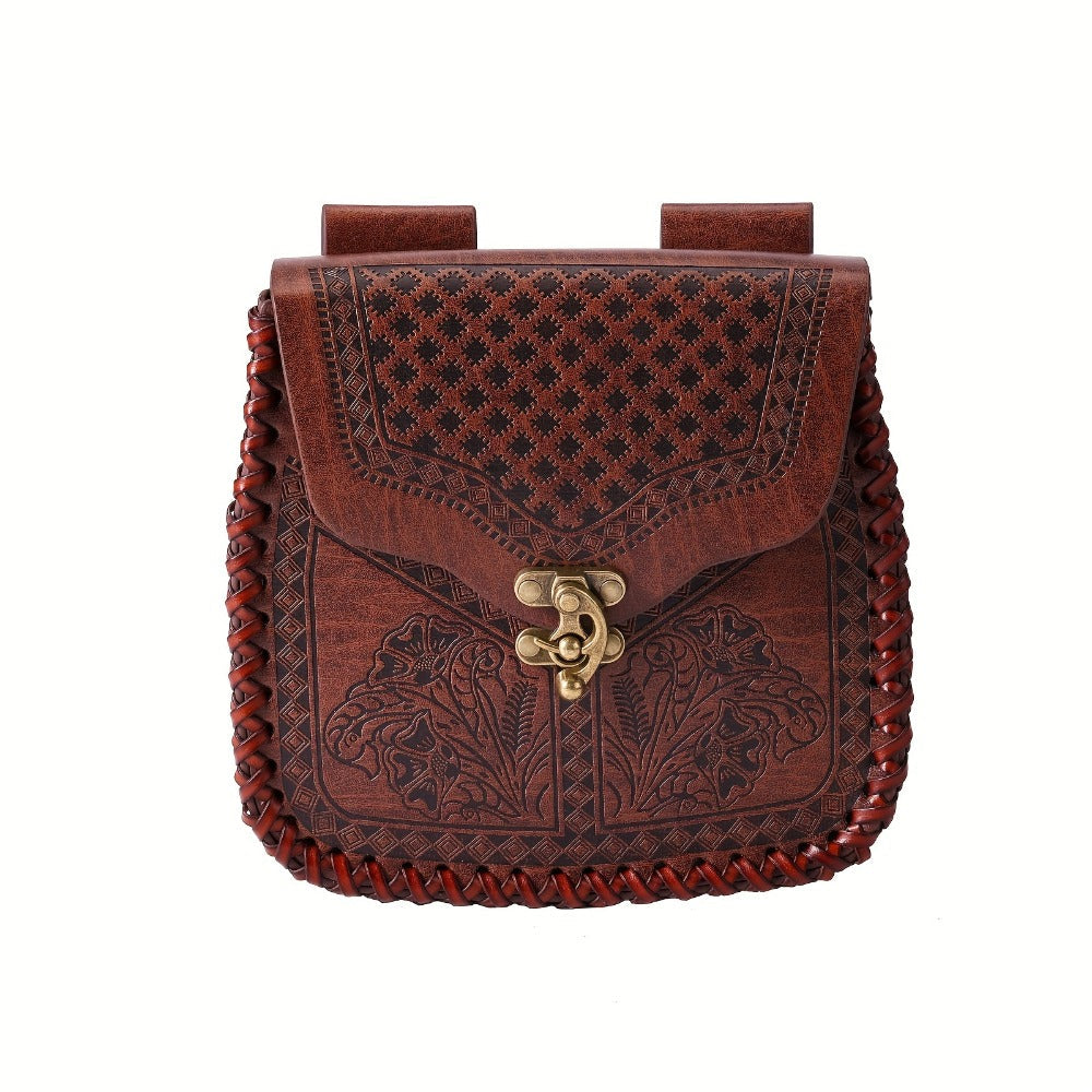 Dragon Embossed Faux Leather Waist Bag – Medieval Viking Norse Style Belt Pouch, Coin Purse Hip Bag for Renaissance Faire, Cosplay, LARP, Outdoor & Daily Use, Gift for Men Women, Black & Brown