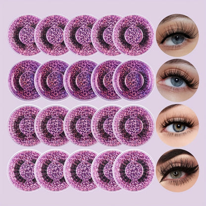 5D Faux Mink False Eyelashes 20 Pairs Multipack – Wispy Strip Lashes in 4 Mixed Styles Cat Eye Extra Thick Fluffy & Natural D Curl, Reusable Dramatic Lashes for Makeup, Parties & Beauty Gifting