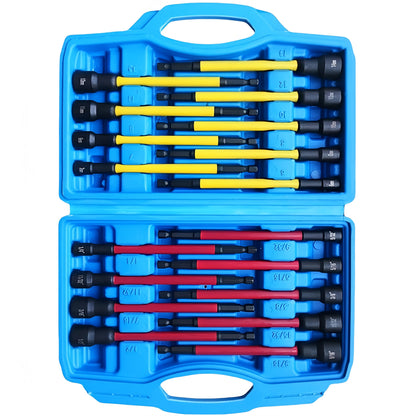 Magnetic Nut Driver Set 18-Piece – Impact-Ready Extra Long Hex Shank, SAE & Metric CR-V Steel Screwdriver Bit Kit for Power Drills, Home Repair & Professional Use