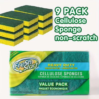 Non-Scratch Cellulose Sponge Dual-Sided with Tough Scouring Pad – Dishwashing Sponges for Kitchen, Dishes & Bathroom, Absorbent & Durable, Green or Blue, 9/12/18/27 Pack Value Sets