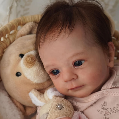 Bathable Reborn Baby Doll 19 Inch Full Silicone Vinyl 3D Painted Light Beige Skin Poseable Limbs Hand-Tied Hair Newborn Gift Set Pacifier Bottle Certificate for Kids Collectors