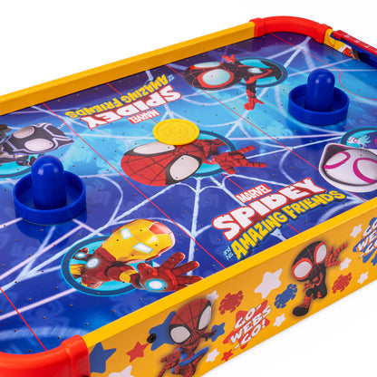 Kids Tabletop Air Hockey Table Marvel Spidey and His Amazing Friends - Officially Licensed Wood Surface, Manual Score Tracker, Indoor Game for Boys Girls Ages 3+ | Birthday Christmas Holiday Gift