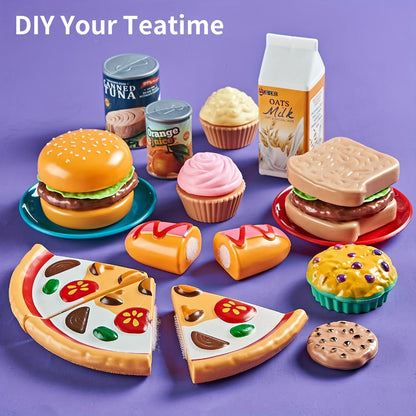 78 Pcs Kids Kitchen Toy Set with Storage Bag - Pretend Play Dinnerware, Fake Fruits & Vegetables, Plastic Accessories, Educational Role Play Gift for Boys Girls Ages 3+
