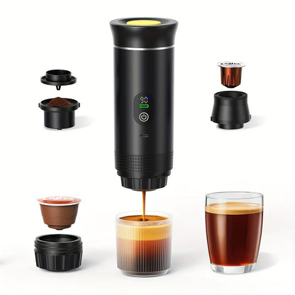 Portable Espresso Machine Type-C Charging Self-Heating – Single Serve Coffee Maker with Temperature & Battery Display, Hot & Cold Brew, Ground Coffee & Capsule Compatible, for Travel RV Hiking Office