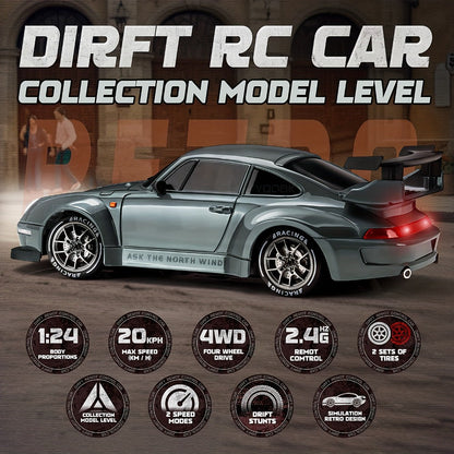 Drift RC Car 1:24 Scale S814 High-Speed 360° Spin Remote Control Stunt Car for Kids Teens Adults – Indoor Outdoor Drift Vehicle Toy, Birthday Christmas Gift, 5 Colors Grey Orange Blue Green Purple