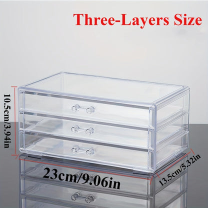 Clear Acrylic Makeup Organizer 5-Tier with Drawers Dustproof Cosmetic Storage for Lipstick Foundation Brushes Skincare — No Installation Vanity Bathroom Office Desk