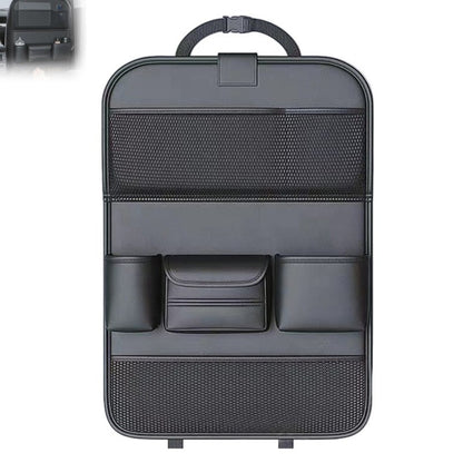 PU Leather Car Seat Back Organizer – Multi-Pocket Backseat Storage Bag with Mesh Pockets, Laptop Holder & Foldable Design for Car Interior Travel Accessories, Black