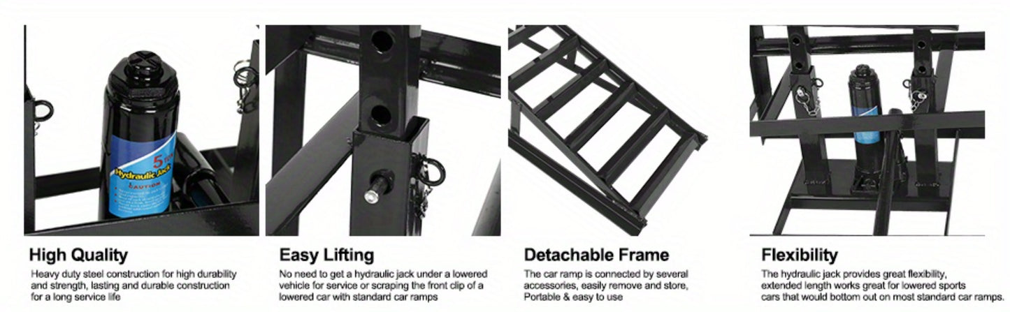 Hydraulic Vehicle Ramps 11,000 lb 5T Low Profile Heavy Duty Lift Service Ramps for Truck Trailer Garage – Adjustable Height, 1 Pack & 2 Pack, Red & Black